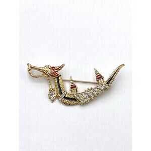 Chinese Dragon serpent brooch pin ship glittered enamel rhinestones 2.5 X 1.5